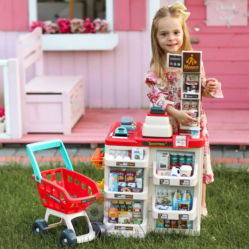 WOOPIE Speelgoed Supermarkt Speelwinkel met Winkelwagentje, Weegschaal, Kassa, Scanner + 48 Accessoires
