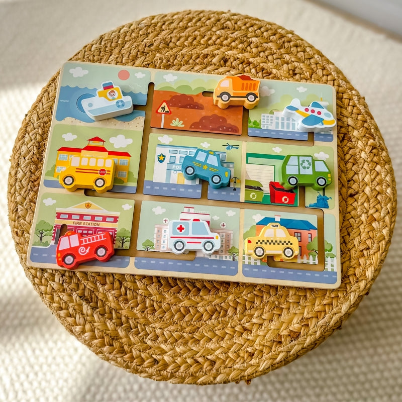 TOOKY TOY Houten Doolhof Voertuigen Puzzel