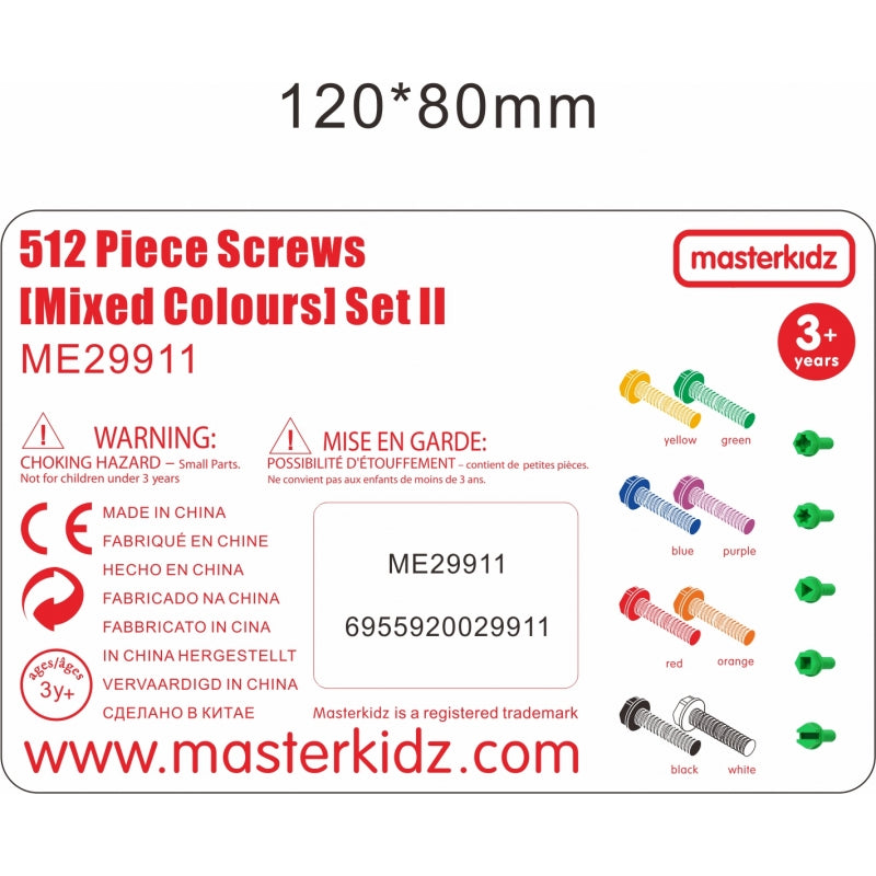 MASTERKIDZ Kleurrijke schroeven voor STEM Creatief Bord - 512 stuks - 5 vormen & Mix Kleuren
