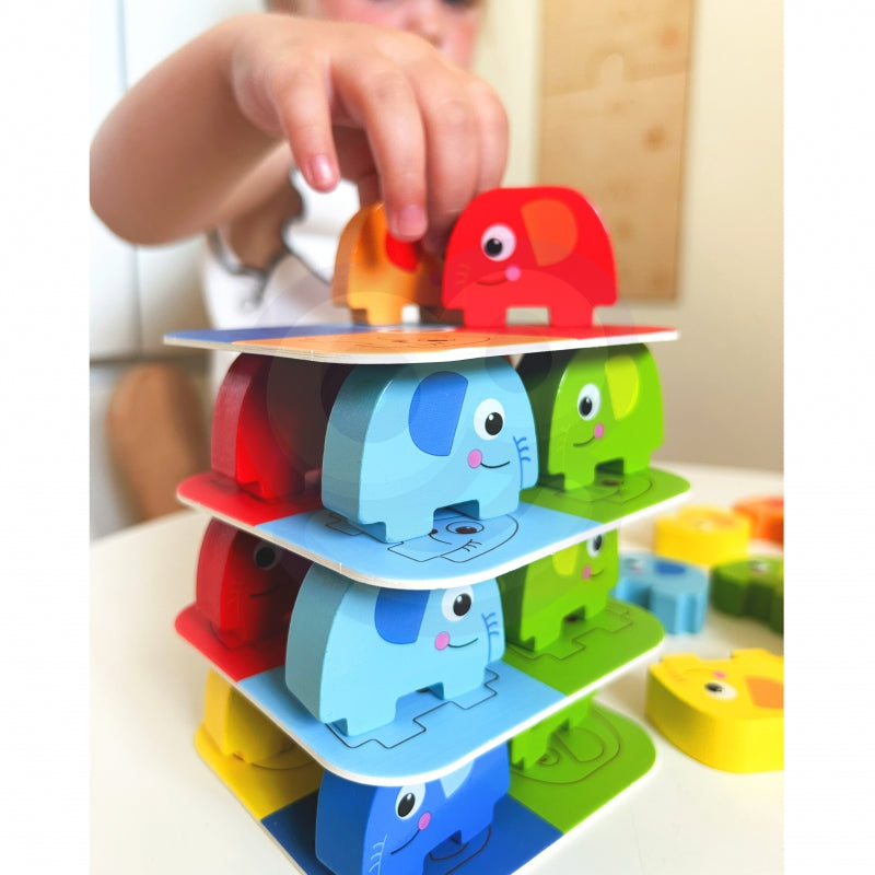 WOOPIE GREEN Olifant op Olifant Jenga puzzel - Behendigheidsspel - Jenga - FSC Gecertificeerd