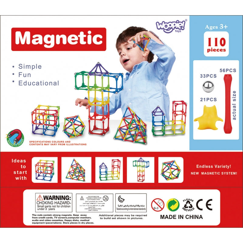 WOOPIE Magnetische Bouwstenen, Staafjes Creatieve Puzzel 110 stuks
