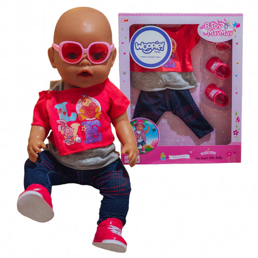 WOOPIE Fashion BabyPop met Kleding, LOVE Bril & Schoenen 43-46 cm