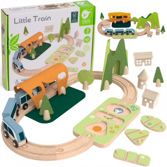 CLASSIC WORLD Set Houten Treinbaan + Vormen Sorteren 40 stuks