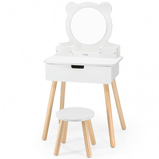 VIGA Grote Houten Make-up Kaptafel Wit met Spiegel en Stoel