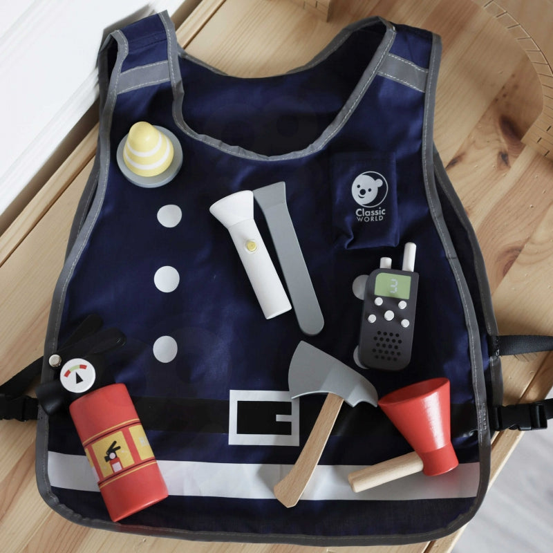 CLASSIC WORLD Kleine brandweerset met kostuum en gereedschap - 8 stuks