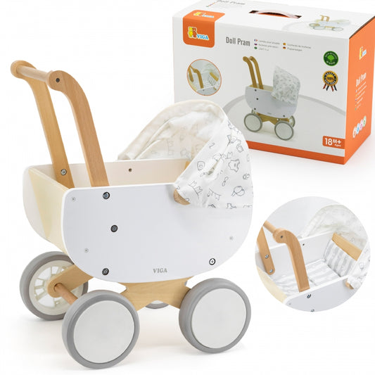 VIGA Houten Poppenwagen met Gondel Wit