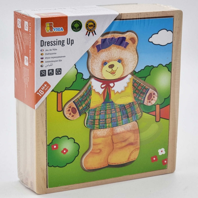 VIGA Houten Logische kinder Puzzel – Kleed de Beer en het Meisje aan