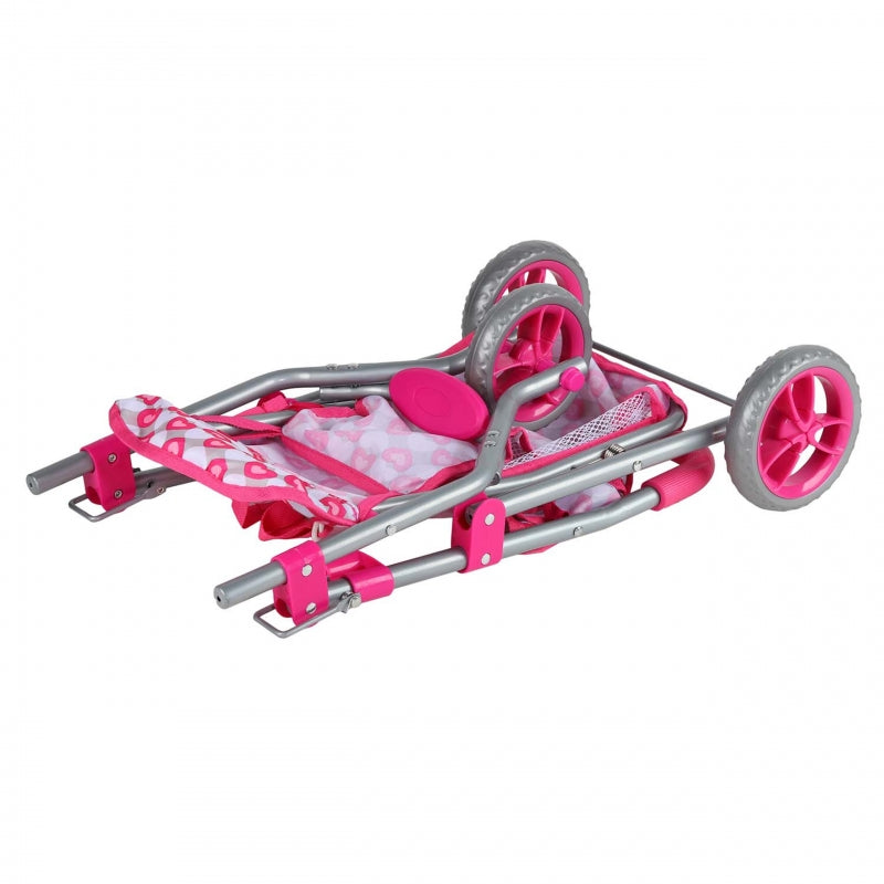 WOOPIE 3-wielige poppenwagen met hartjes - Roze