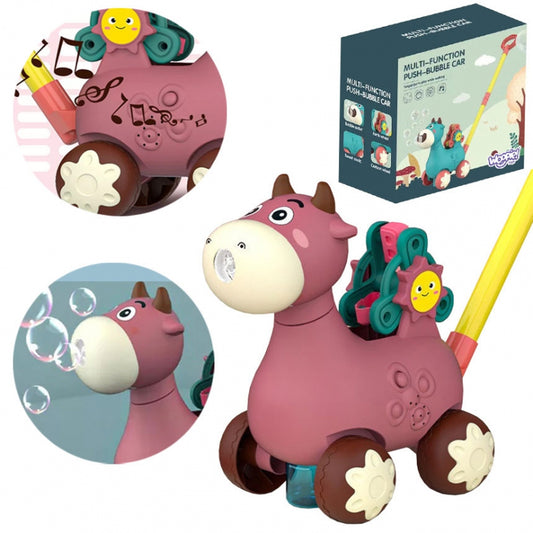 WOOPIE Duwkar Koe voor baby, Inclusief Geluid en Zeepbellen voor kinderen - Roze/Paars, Duwspeelgoed