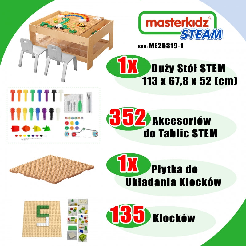 MASTERKIDZ Houten Educatieve Tafel + STEM WALL ACCESSOIRES + 135 Blokken