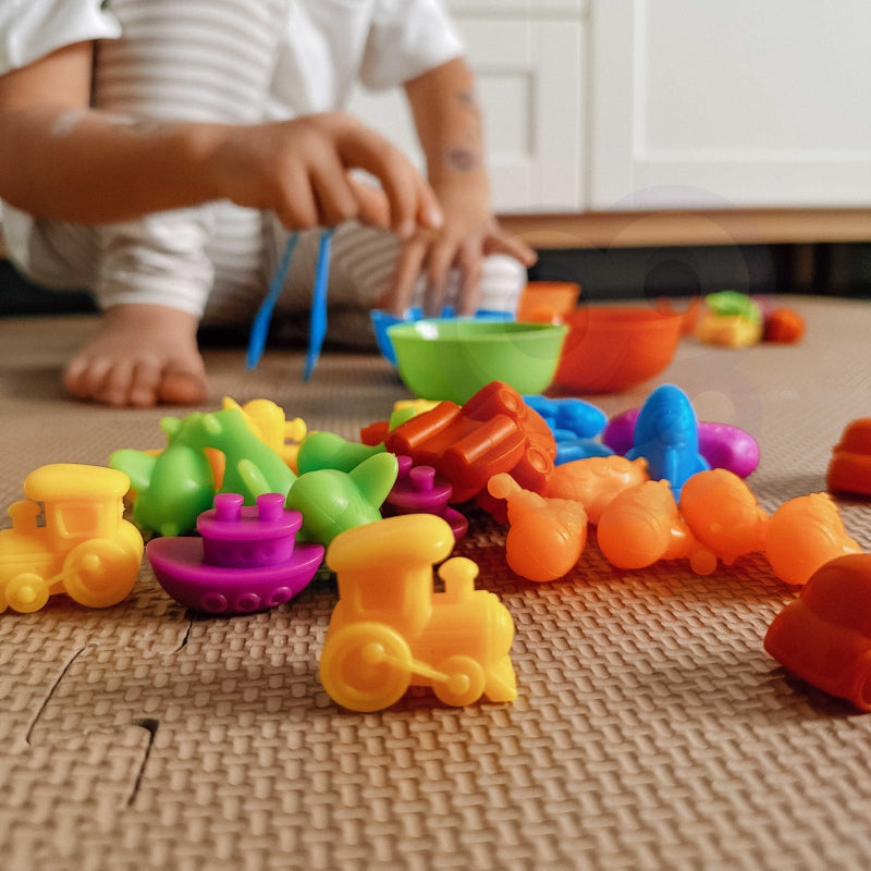 WOOPIE Educatief Spel voertuigen sorteren 44 stuks - Leer rekenen, kleuren herkennen en sorteren - Montessori