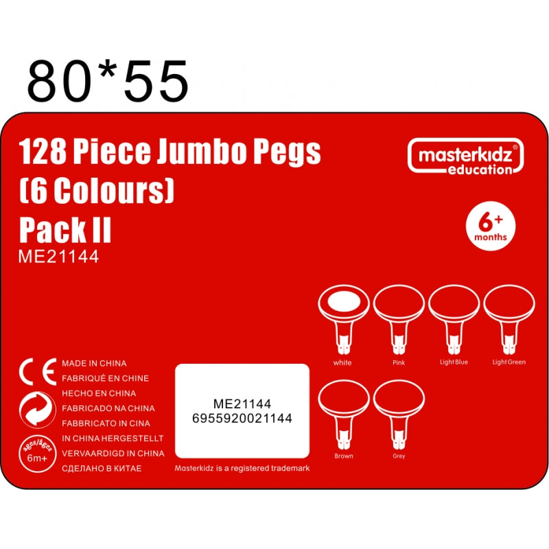 MASTERKIDZ Kleurrijke Jumbo-pinnen voor STEM-bord - 128 stuks en 6 kleuren