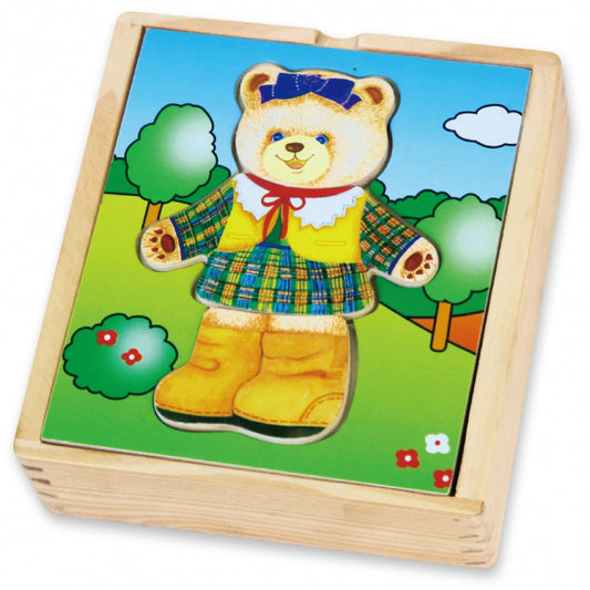 VIGA Houten Logische kinder Puzzel – Kleed de Beer en het Meisje aan