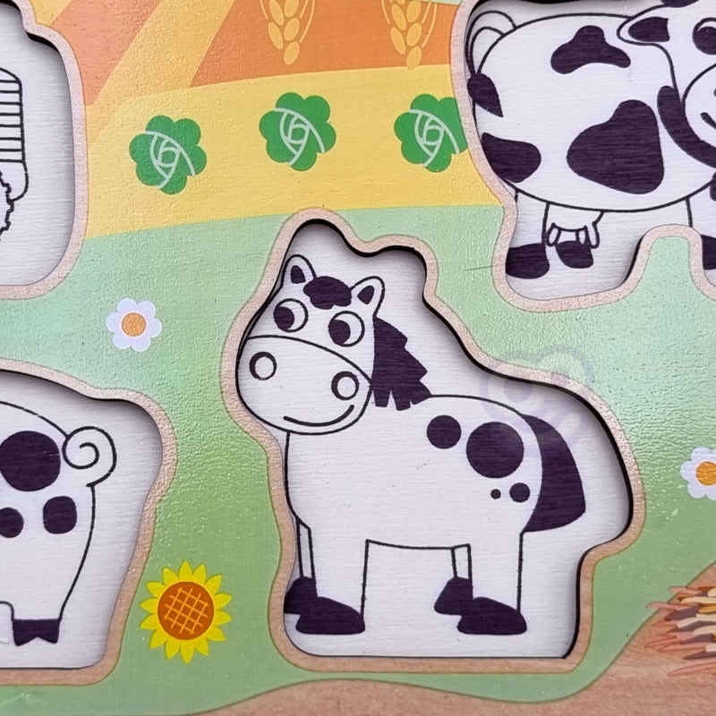 WOOPIE GREEN Houten Montessori Puzzels Boerderij met Speldjes om te Sorteren