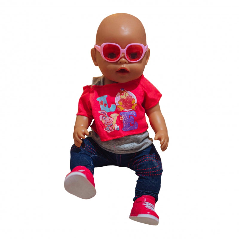 WOOPIE Fashion BabyPop met Kleding, LOVE Bril & Schoenen 43-46 cm