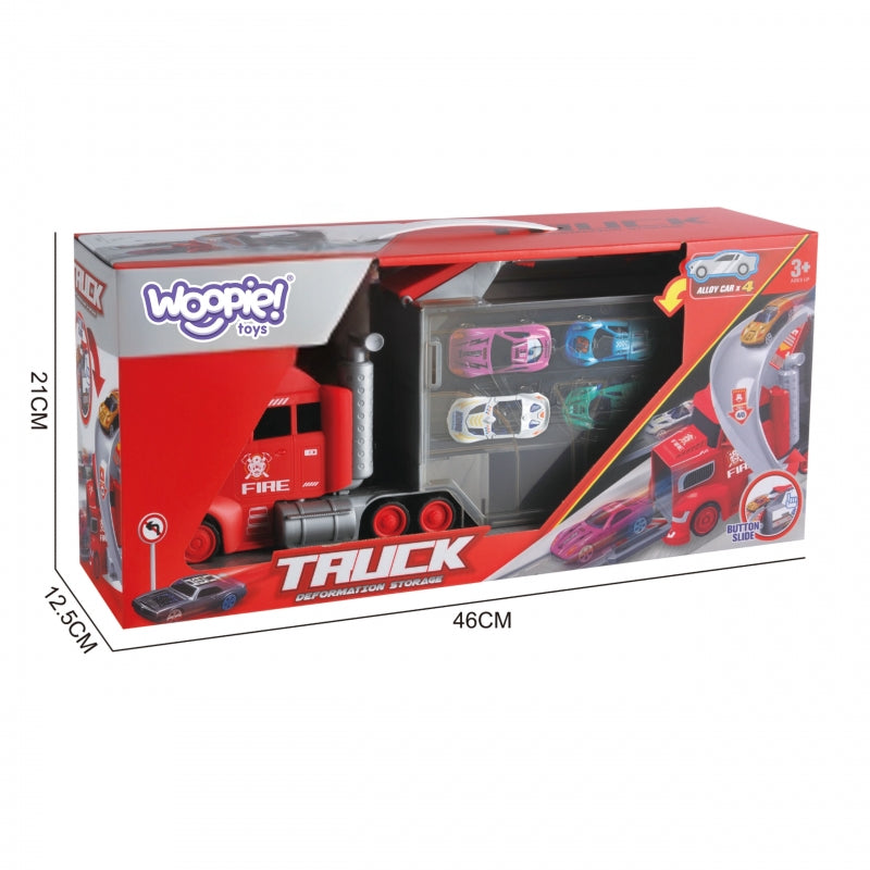 WOOPIE Speelgoed Vrachtwagen Set – Autotransporter, Garage & Racebaan