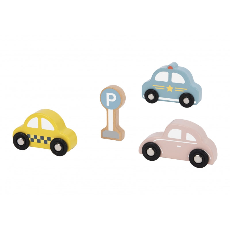 TOOKY TOY Set van Houten Voertuigen en Verkeersborden in houten standaard
