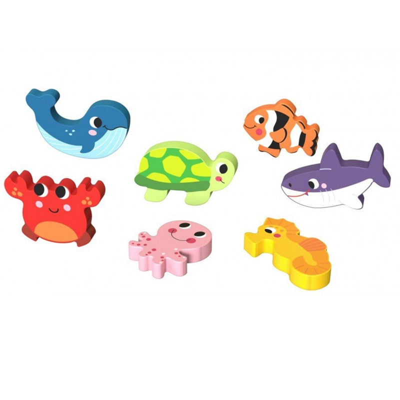 TOOKY TOY Houten Kinderpuzzel Zee, Wereld, Vissen en Schildpad