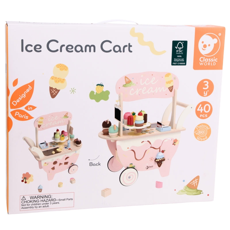 CLASSIC WORLD houten Ice Cream winkel 3-in-1 winkelkar - 40 stuks