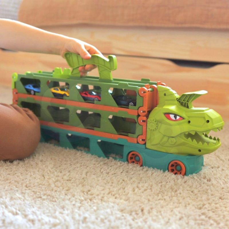 WOOPIE Speelgoed Dino Vrachtwagen met 2,1 m Racebaan voor Autootjes