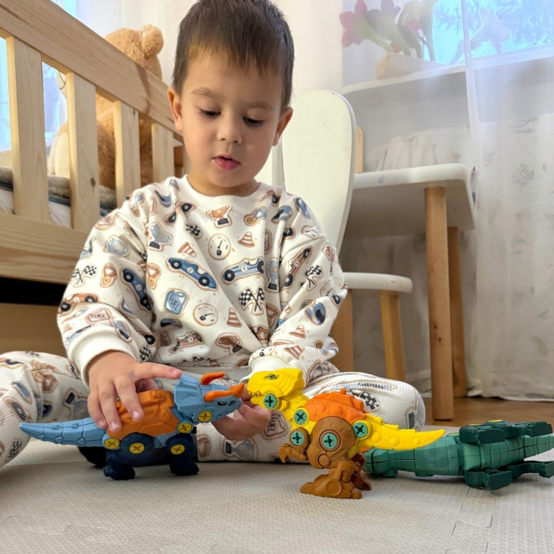 WOOPIE Dino Constructieset – 3 Dinosaurussen om te Monteren met Boormachine en Schroevendraaier in Doos