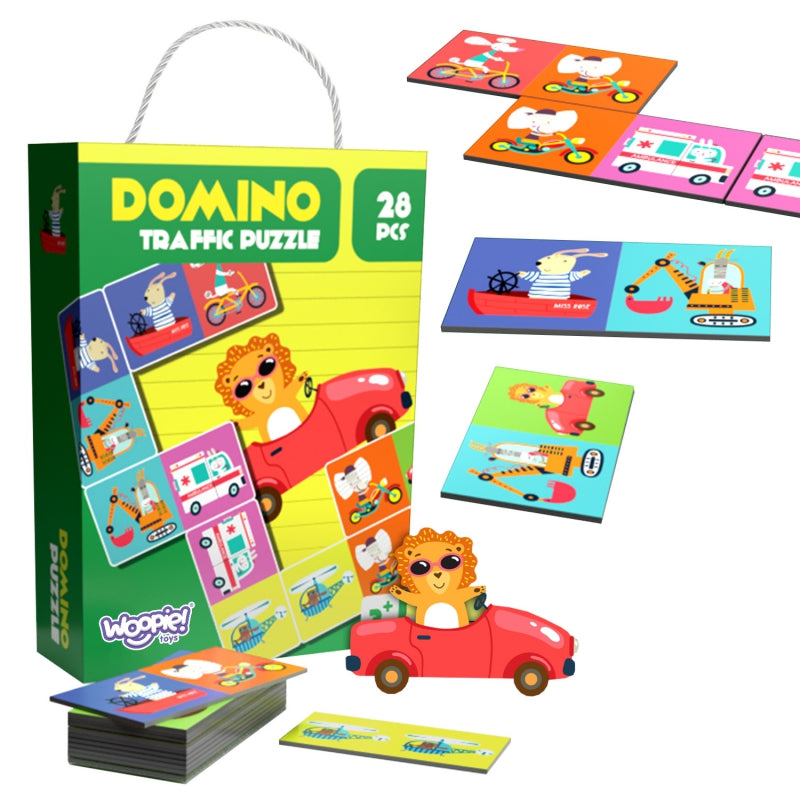 WOOPIE Dominospelset Transport Dieren Schuifpuzzels voor kinderen