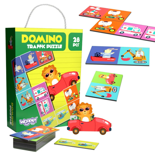 WOOPIE Dominospelset Transport Dieren Schuifpuzzels voor kinderen