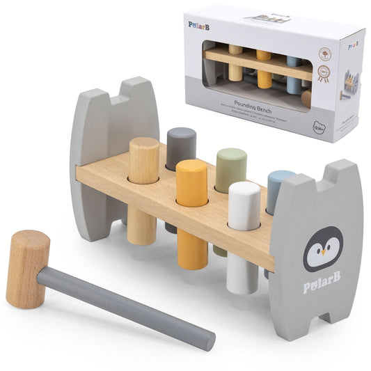VIGA PolarB Houten Hamerspel met Hamertje voor Baby's – Pinguïn Montessori