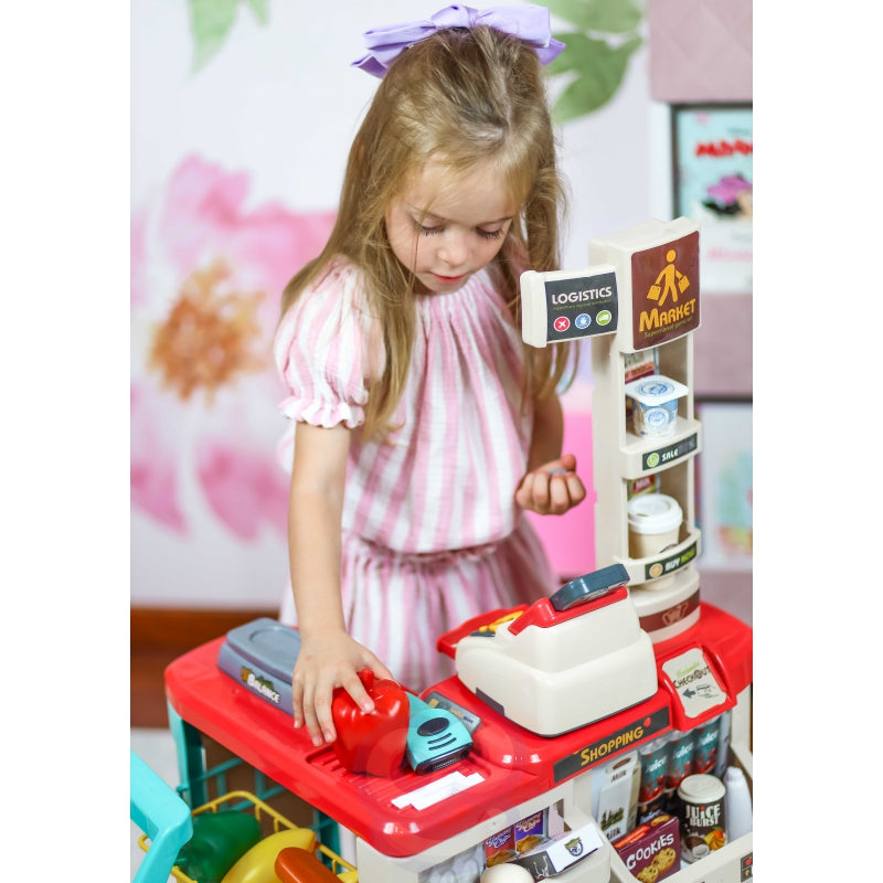 WOOPIE Speelgoed Supermarkt Speelwinkel met Winkelwagentje, Weegschaal, Kassa, Scanner + 48 Accessoires