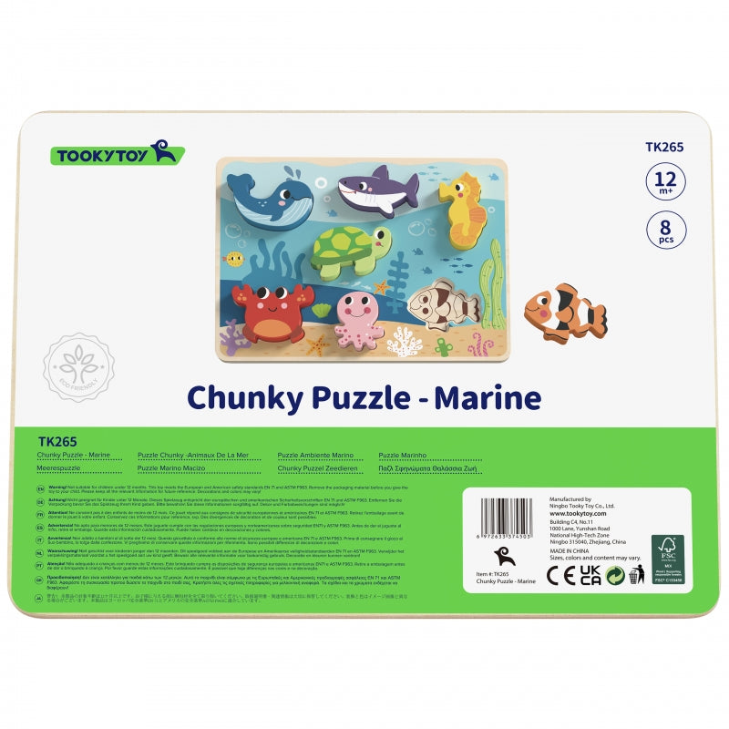 TOOKY TOY Houten Kinderpuzzel Zee, Wereld, Vissen en Schildpad