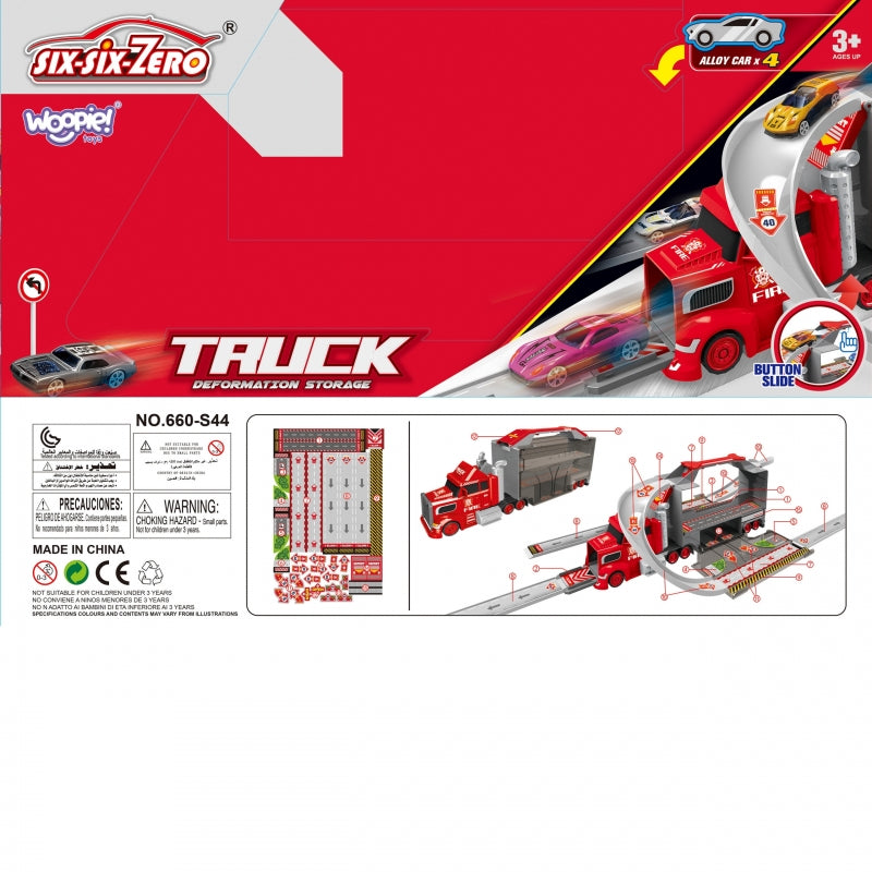 WOOPIE Speelgoed Vrachtwagen Set – Autotransporter, Garage & Racebaan