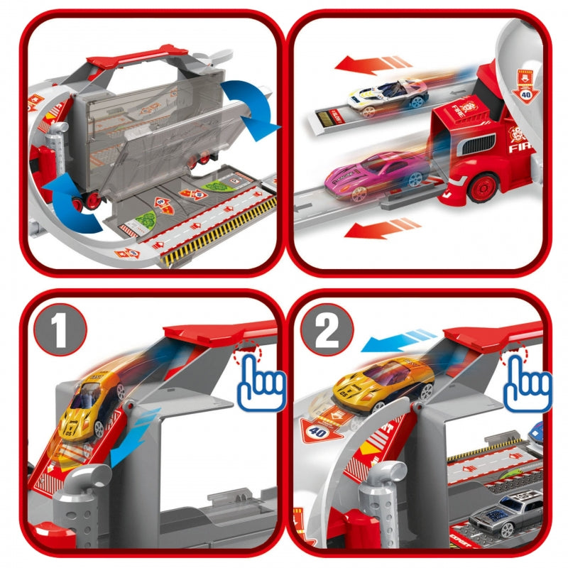 WOOPIE Speelgoed Vrachtwagen Set – Autotransporter, Garage & Racebaan