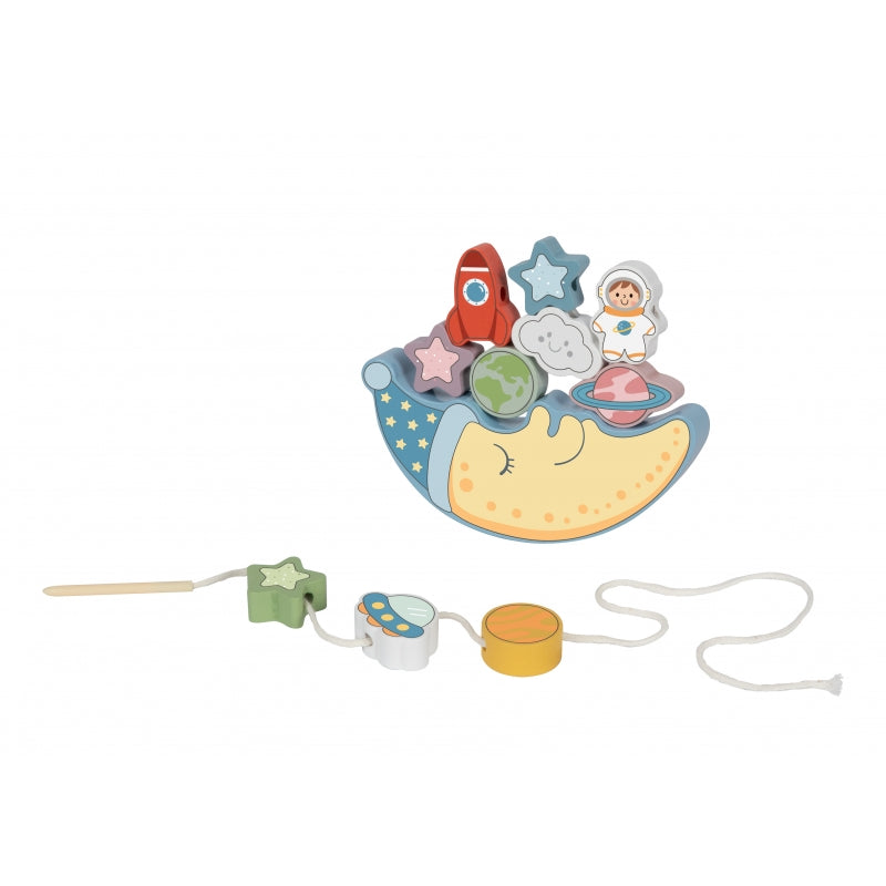 TOOKY TOY Houten Stapel- en Rijgspel met thema ruimte