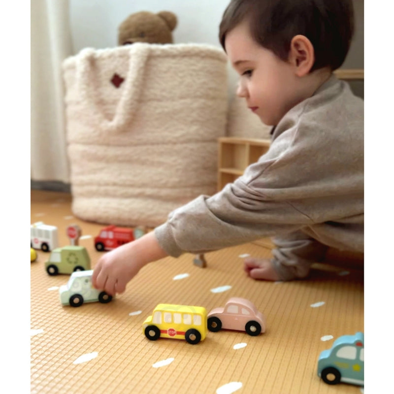 TOOKY TOY Set van Houten Voertuigen en Verkeersborden in houten standaard