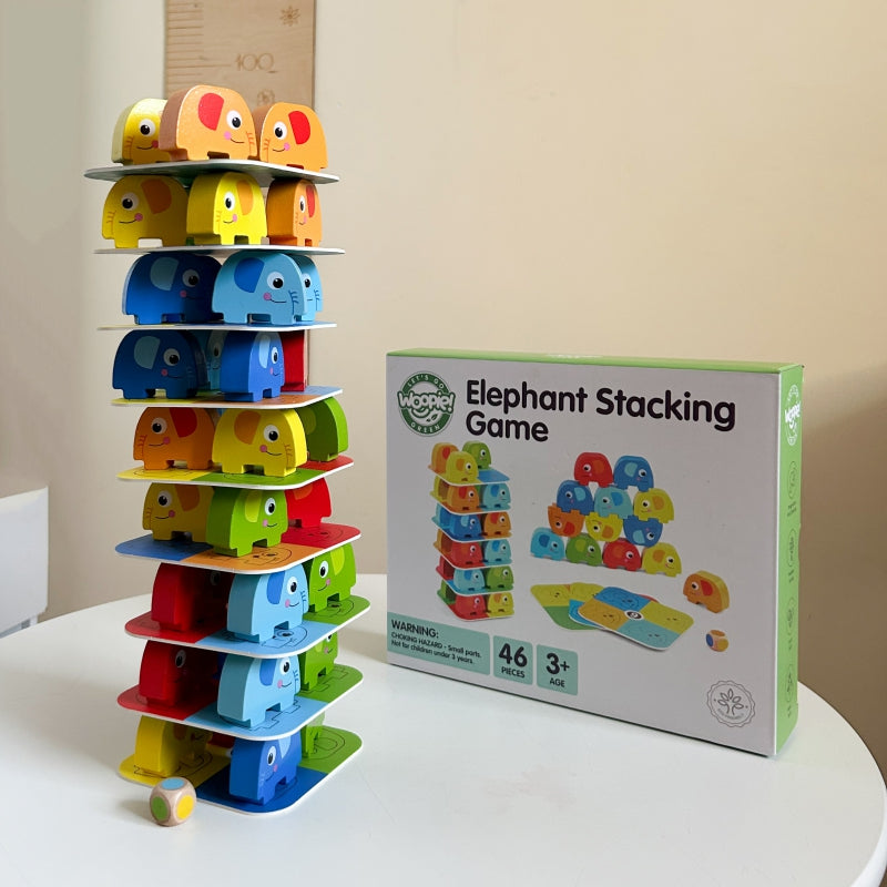 WOOPIE GREEN Olifant op Olifant Jenga puzzel - Behendigheidsspel - Jenga - FSC Gecertificeerd