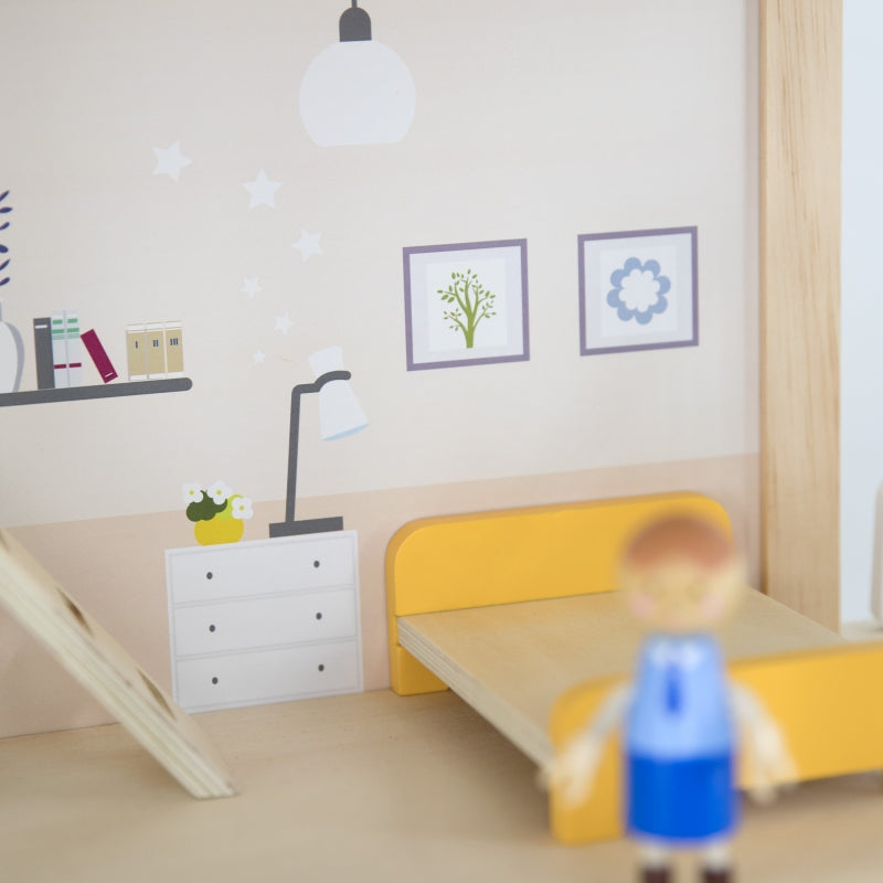 VIGA Houten Poppenhuisset met Poppen en Accessoires