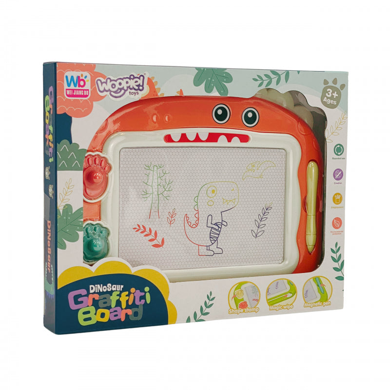 WOOPIE Kleurrijk Magnetisch Schrijfbord voor kinderen Oranje + 2 Dinosaurusstempels