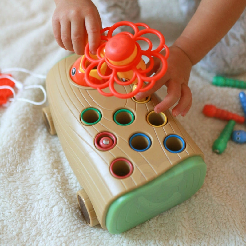 WOOPIE 3-in-1 Vaardigheidsspel: Houthakker Vogel, Insectenhamer en Duwwagen voor Baby's