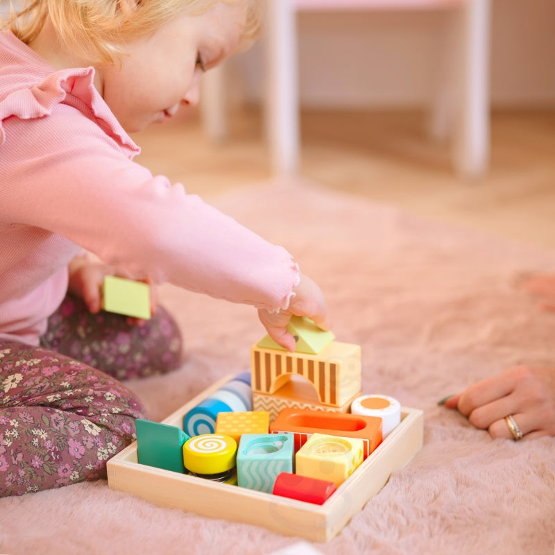 CLASSIC WORLD Houten Sensorische Blokken 7 Functies, 14 stuks - Multifunctionele Puzzel