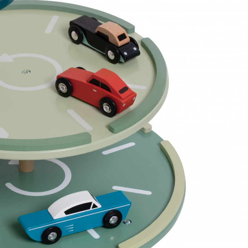 CLASSIC WORLD Vintage houten garage met 3 auto's, helikopter, wasstraat en tankstation