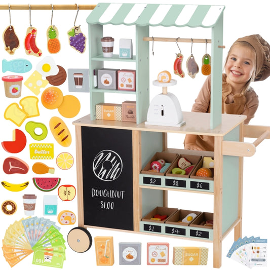 WOOPIE Grote multifunctionele 5-in-1 Winkelkraam, Supermarkt, Restaurant, Café & Keuken 73 onderdelen
