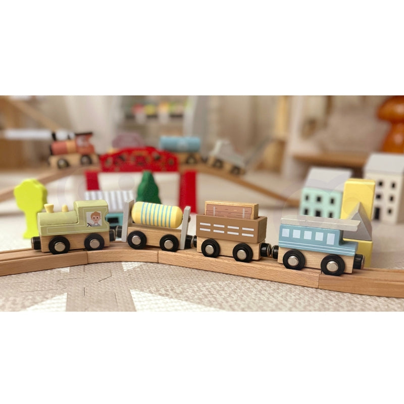 TOOKY TOY Houten Magneet Trein met Wagons
