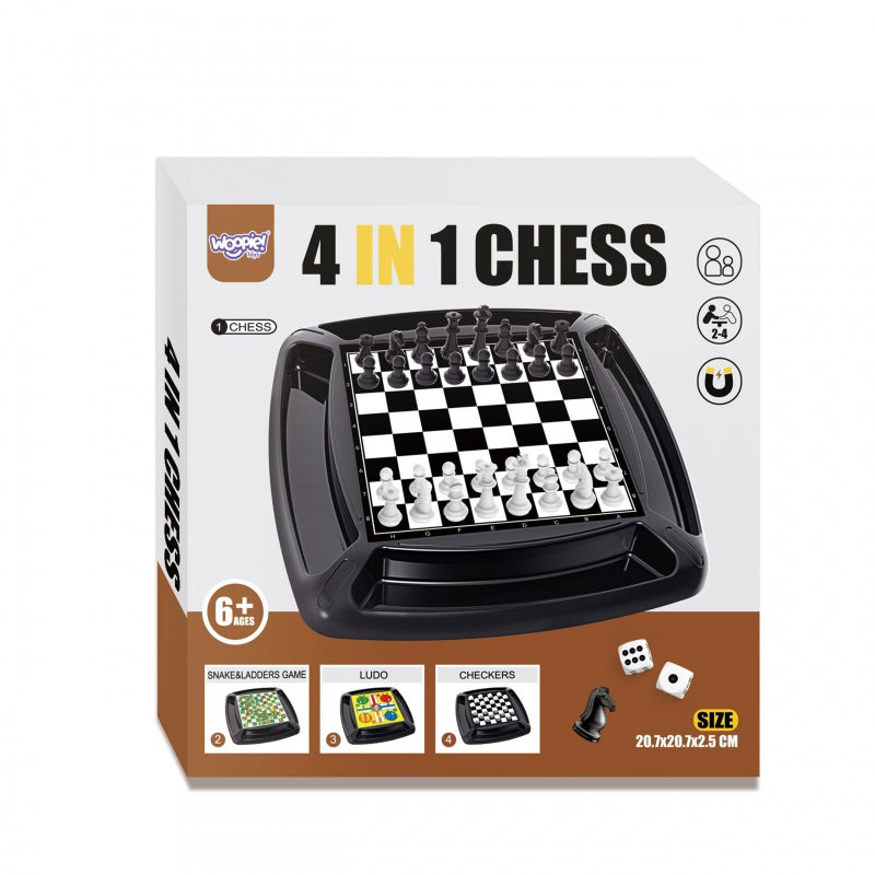 WOOPIE 4-in-1 Bordspellen Set: Dammen, Schaken, Mens-erger-je-niet, Slangen en Ladders
