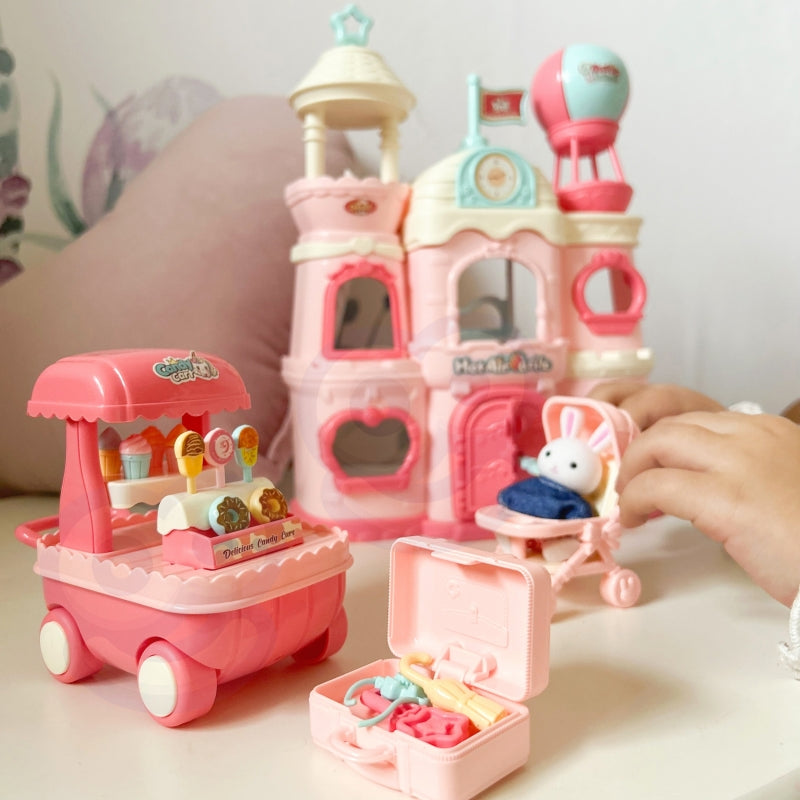 WOOPIE Speelgoed Kleurrijk Poppenhuis met 3 verdiepingen, figuurtjes en accessoires