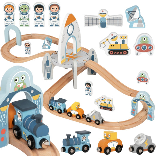 TOOKY TOY Houten Trein Set met Rails met thema Ruimte