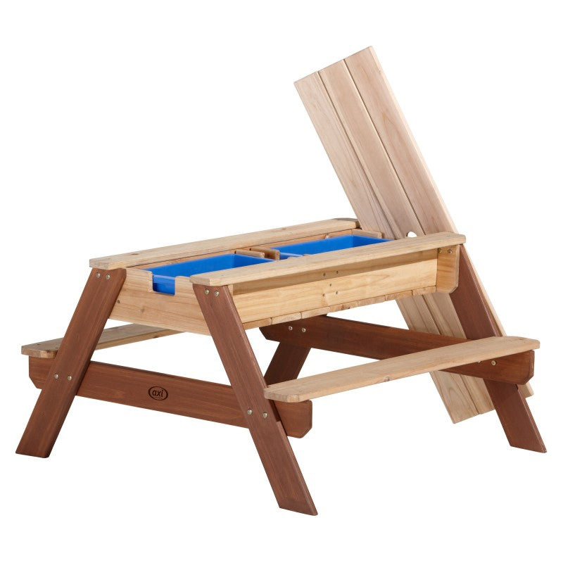 AXI Picknicktafel met Bankje, Parasol en Water-/Zandbakken