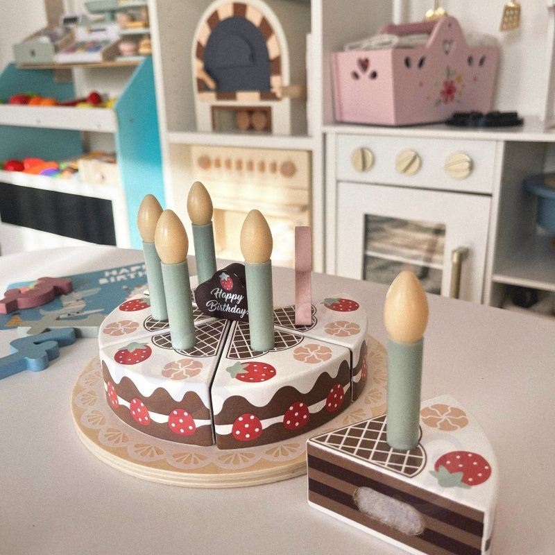 TOOKY TOY Houten Verjaardagstaart met Kaarsjes en Klittenband