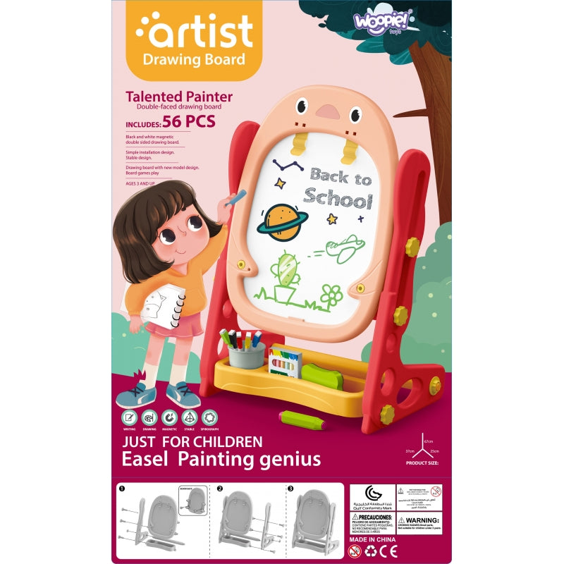 WOOPIE Dubbelzijdig Magnetisch Tekentablet voor Tekenen en Leren van Cijfers en Letters, 56 stuks