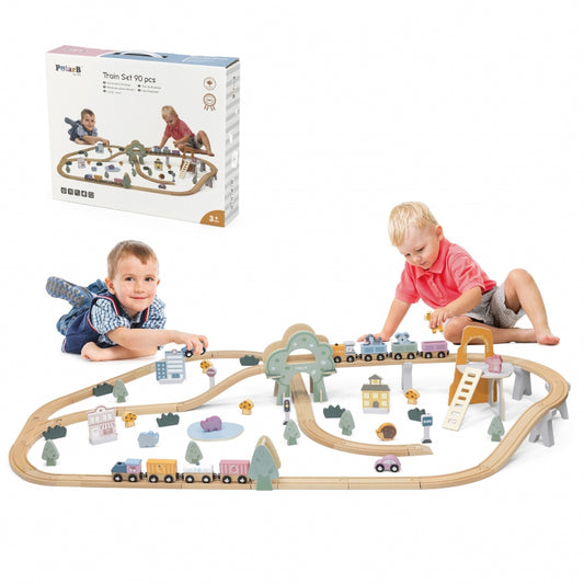 VIGA Houten trein met Treinbaan set voor kinderen - 90 stuks