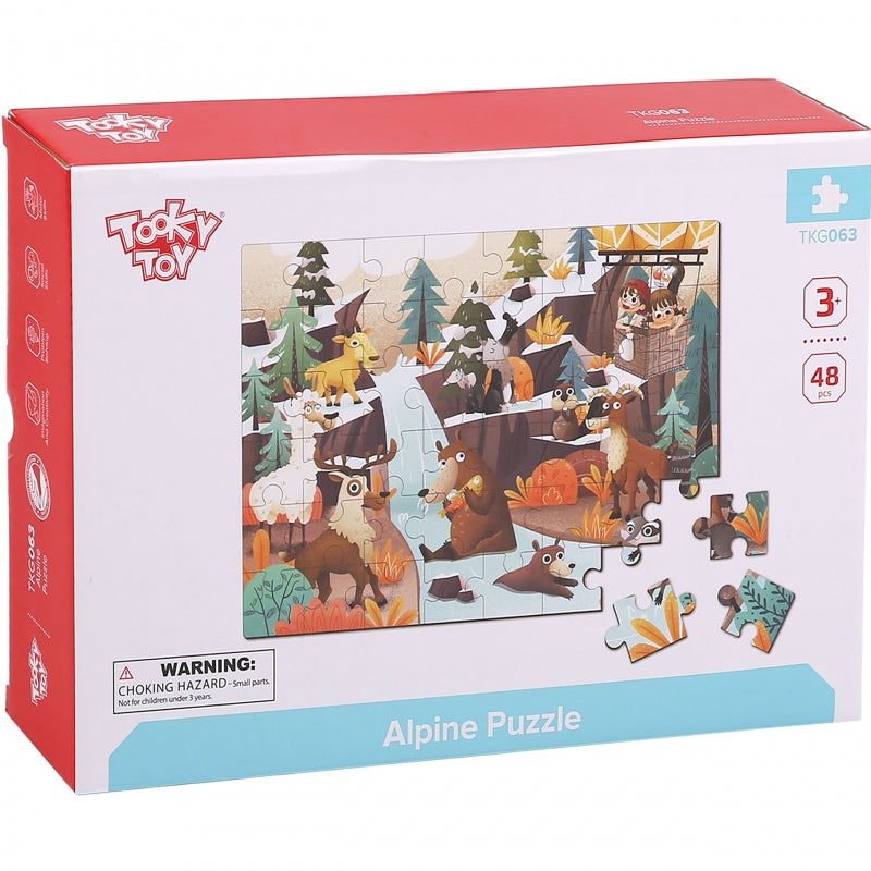 TOOKY TOY Alpendieren en landschap Puzzel + Tas 49 stuks